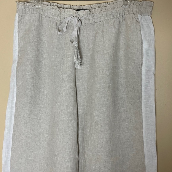 J. Crew Wide Leg Crop Linen Pants Large Flax Pull on Elastic Waist Drawstring - Picture 7 of 10